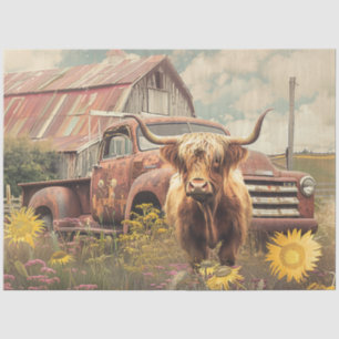 Decoupage Rustic Red Truck, Barn & Highland Cow Seidenpapier