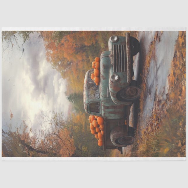 Decoupage Rusty Old Blue Truck Fall Scene Pumpkins Seidenpapier (Vorderseite)