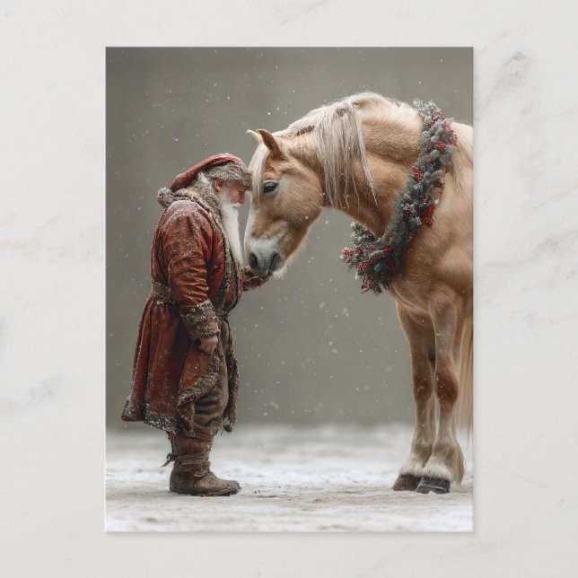 Decoupage Santa and Horse Special Moment Postkarte (Vorderseite)