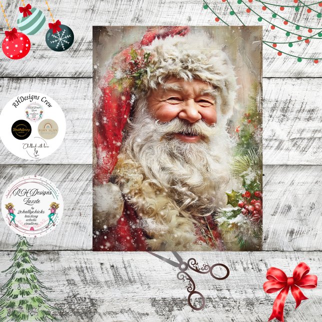 Decoupage Santa Claus Holly Red Coat Seidenpapier (Von Creator hochgeladen)