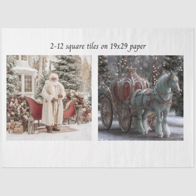 Decoupage Santa Sleigh Carriage 12s" Square Tile Seidenpapier (Vorderseite)