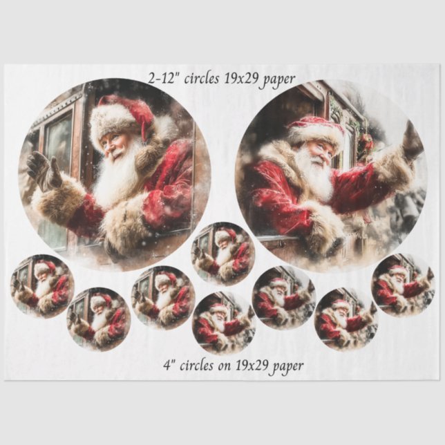Decoupage Santa Waving From Train 12 & 4" Circles  Seidenpapier (Vorderseite)