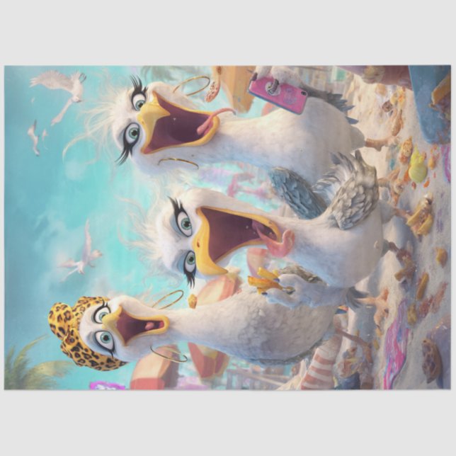 Decoupage Sassiest Trio Wacky Chicks On The Beach  Seidenpapier (Vorderseite)