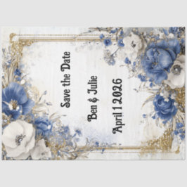 Decoupage Save the Date Blue Floral Boarder Seidenpapier