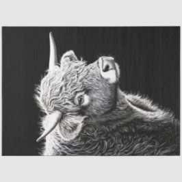 Decoupage Schwarz-weiß Highland Cow Tinte Zeichnen Seidenpapier