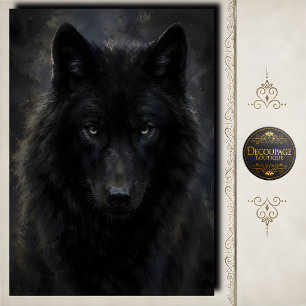 Decoupage Schwarzer Wolf Intensiver Blick Seidenpapier