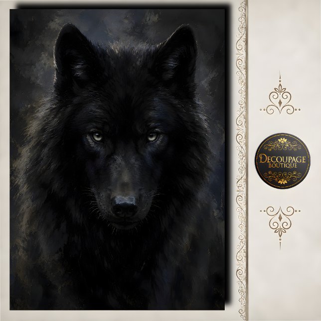 Decoupage Schwarzer Wolf Intensiver Blick Seidenpapier (Black Wolf Intense Gaze Decoupage Tissue Paper)