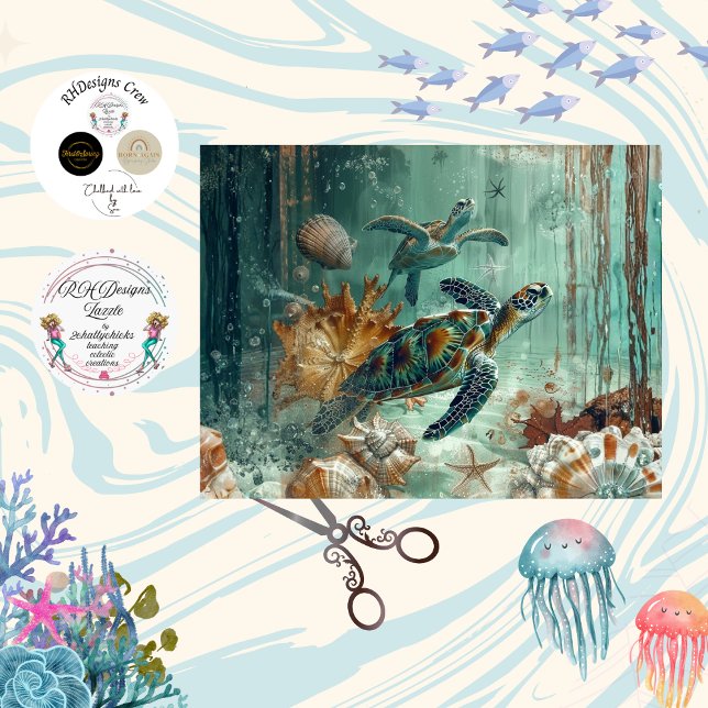 Decoupage Sea Turtle Coastal Nature Teals Greens  Seidenpapier (Von Creator hochgeladen)