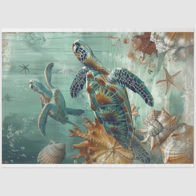 Decoupage Sea Turtle Underwater Life Seidenpapier (Vorderseite)