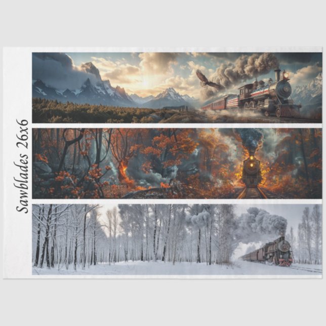 Decoupage Seasonal Trains 26x26 for Handsaws Seidenpapier (Vorderseite)