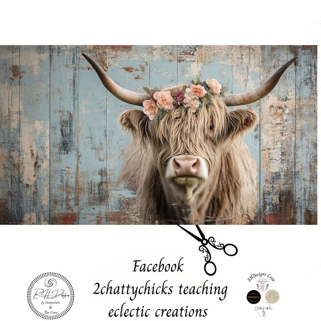 Decoupage Shaggy Highland Kuh Peach Blume Seidenpapier (Von Creator hochgeladen)