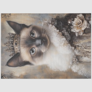 Decoupage Siamese Cat Royal Fantasy Crown Seidenpapier