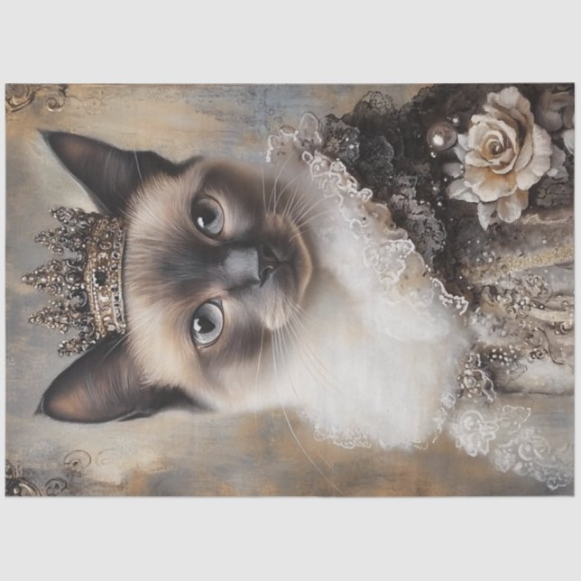 Decoupage Siamese Cat Royal Fantasy Crown Seidenpapier (Vorderseite)