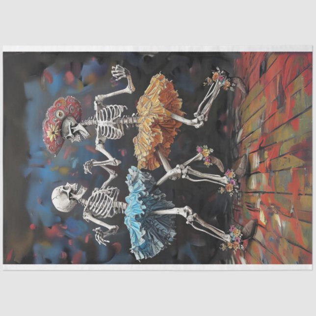 Decoupage Skeleton Couple Dancing Day of Dead Seidenpapier (Vorderseite)