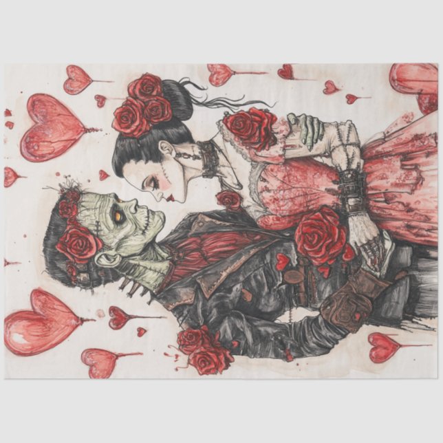 Decoupage Skeleton Couple feiert Valentine Seidenpapier (Vorderseite)