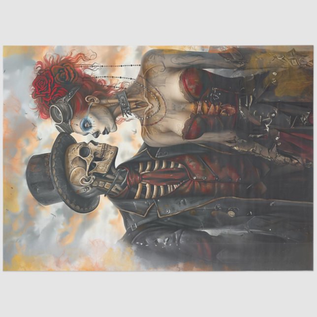 Decoupage Skeleton Couple Viktorianisch Steampunk Seidenpapier (Vorderseite)