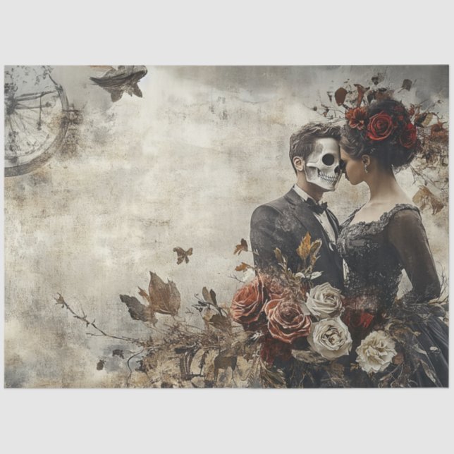 Decoupage Skeleton Couple Wedding Day Hintergrund Seidenpapier (Vorderseite)