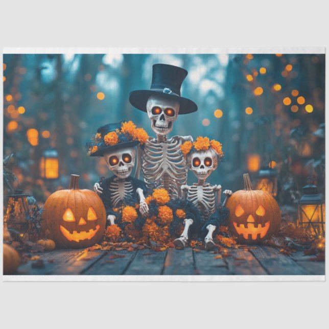 Decoupage Skeleton Familie Halloween Seidenpapier (Vorderseite)