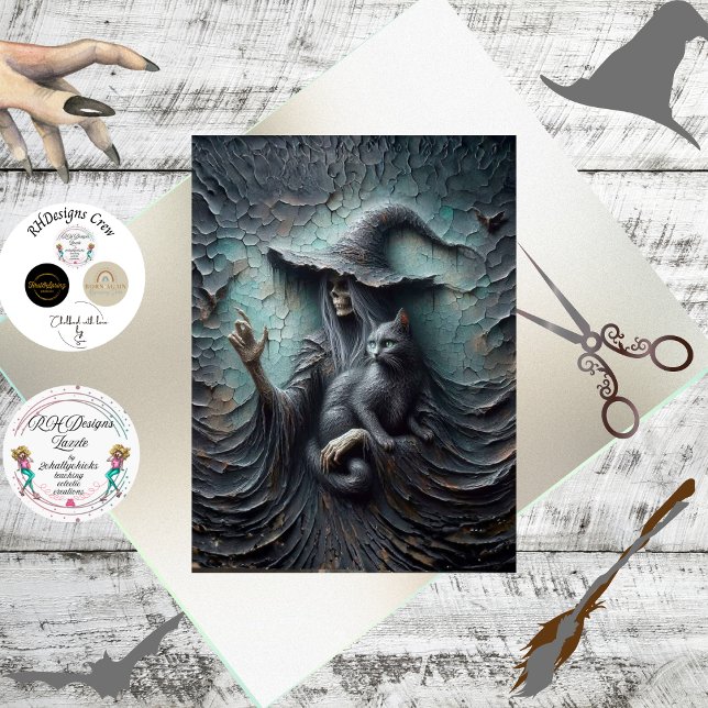 Decoupage Skeleton Gothic Witch Black Cat Seidenpapier (Von Creator hochgeladen)