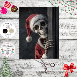 Decoupage Skeleton Santa Claus Lurking Peeking Art Seidenpapier