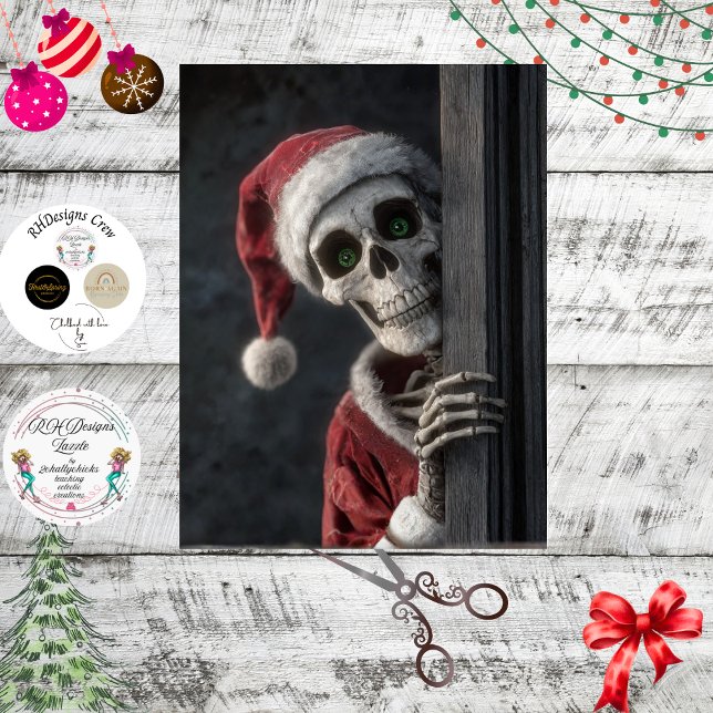 Decoupage Skeleton Santa Claus Lurking Peeking Art Seidenpapier (Von Creator hochgeladen)