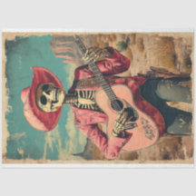 Decoupage Skeleton Sombrero Gitarrenspieler