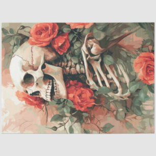 Decoupage Skeletts in Peach-Blume Seidenpapier