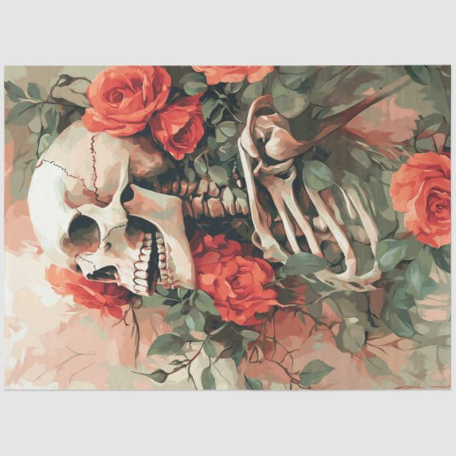 Decoupage Skeletts in Peach-Blume Seidenpapier (Vorderseite)