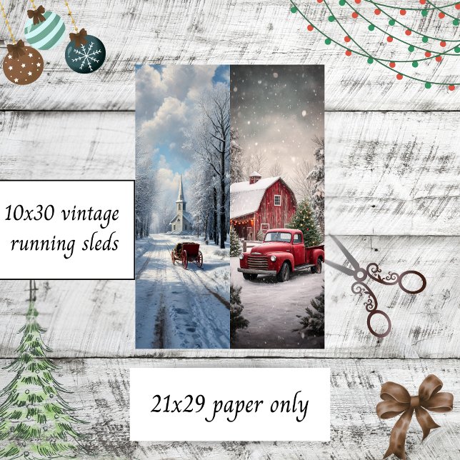 Decoupage Snow Church Red Truck Runner Sleds Seidenpapier (Von Creator hochgeladen)