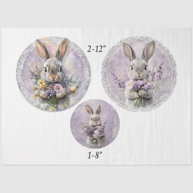 Decoupage Spring Lavender Rabbit Easter 12" Rounds Seidenpapier (Vorderseite)