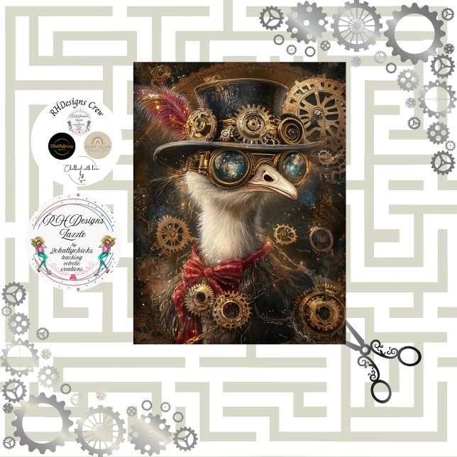 Decoupage Steampunk Adorned Ostrich Seidenpapier (Von Creator hochgeladen)