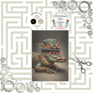 Decoupage Steampunk Alligator Top Hat mit Feather Seidenpapier