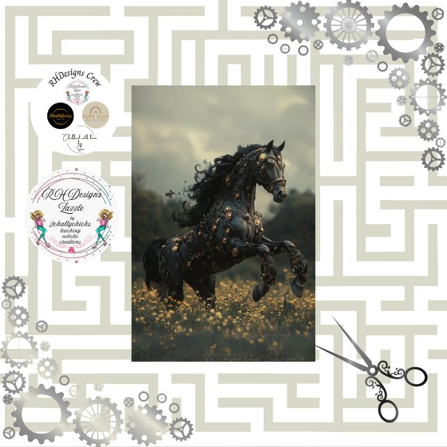 Decoupage Steampunk Black Stallion Pferd Seidenpapier (Von Creator hochgeladen)