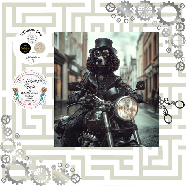 Decoupage Steampunk Black Standard Poodle Biker Seidenpapier (Von Creator hochgeladen)