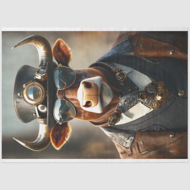 Decoupage Steampunk Bull Sir Bullington Gearhoof Seidenpapier (Vorderseite)