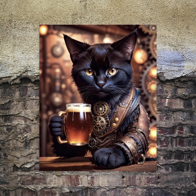 Decoupage - Steampunk cat drink bier - - Seidenpapier (Von Creator hochgeladen)
