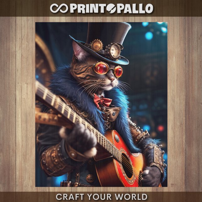 Decoupage - Steampunk Cat mit Top Hut & Gitarre - Seidenpapier (Von Creator hochgeladen)