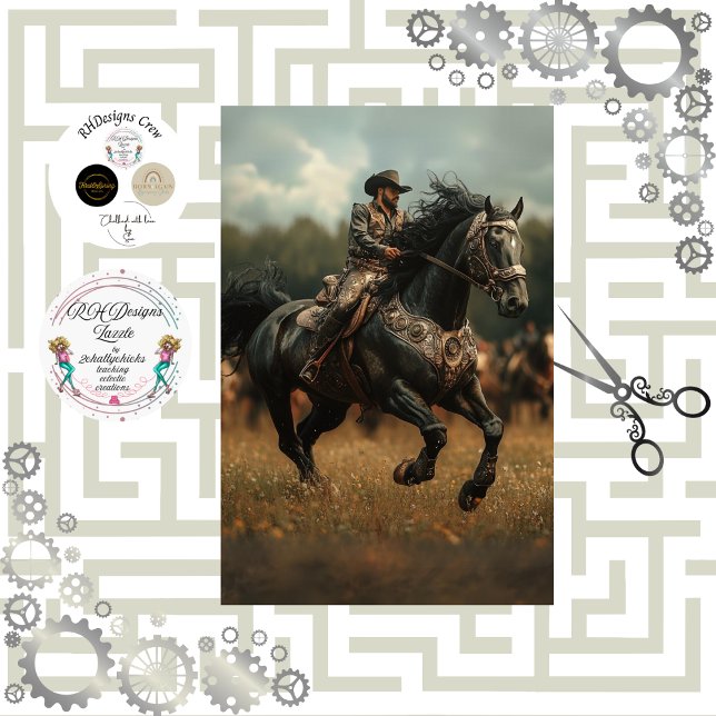 Decoupage Steampunk Cowboy Horse Rodeo Seidenpapier (Von Creator hochgeladen)