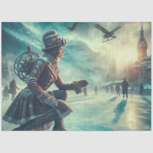 Decoupage Steampunk Fantasy Winter Messenger Seidenpapier (Vorderseite)