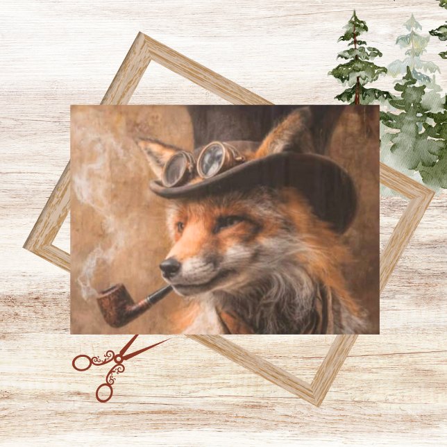 Decoupage Steampunk Fox Portrait Smokin Pipe Seidenpapier (Von Creator hochgeladen)