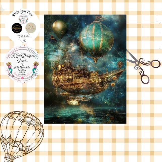 Decoupage Steampunk Heißluftballon Kosmischer Himm Seidenpapier (Von Creator hochgeladen)