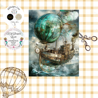 Decoupage Steampunk Hot Air Ballon & Globe Seidenpapier