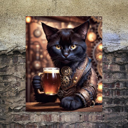 Decoupage - Steampunk-Katze trinkt Bier Geschenkpapier Set