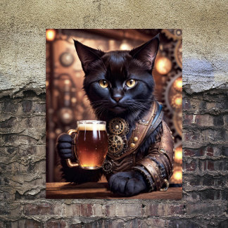 Decoupage - Steampunk-Katze trinkt Bier Geschenkpapier Set