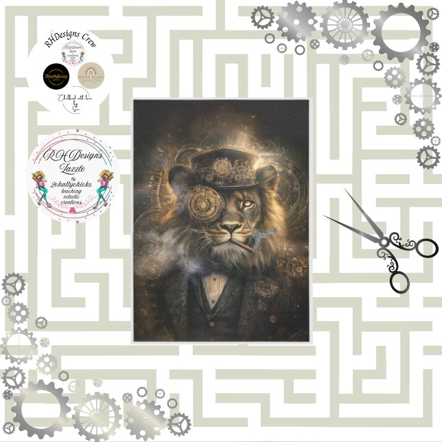 Decoupage Steampunk Lion Intricate Gears Cigar Seidenpapier (Von Creator hochgeladen)