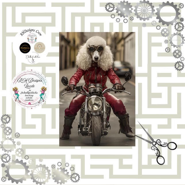 Decoupage Steampunk Motorrad Riding Poodle Seidenpapier (Von Creator hochgeladen)