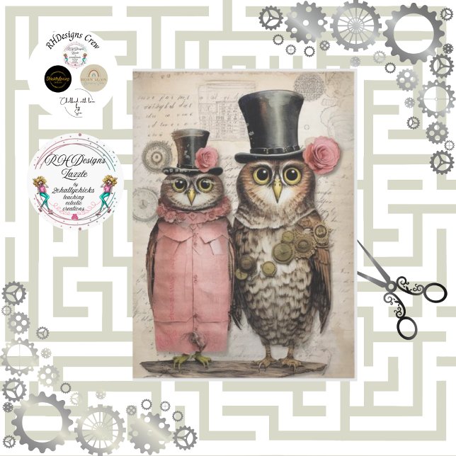 Decoupage Steampunk Mr & Mrs Owl Scrapbooking Seidenpapier (Von Creator hochgeladen)