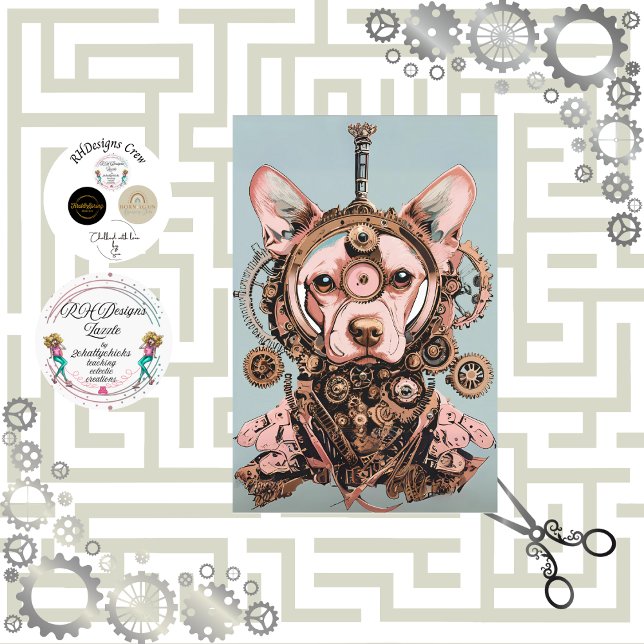 Decoupage Steampunk Pink Hund genannt Pawsworth Seidenpapier (Von Creator hochgeladen)