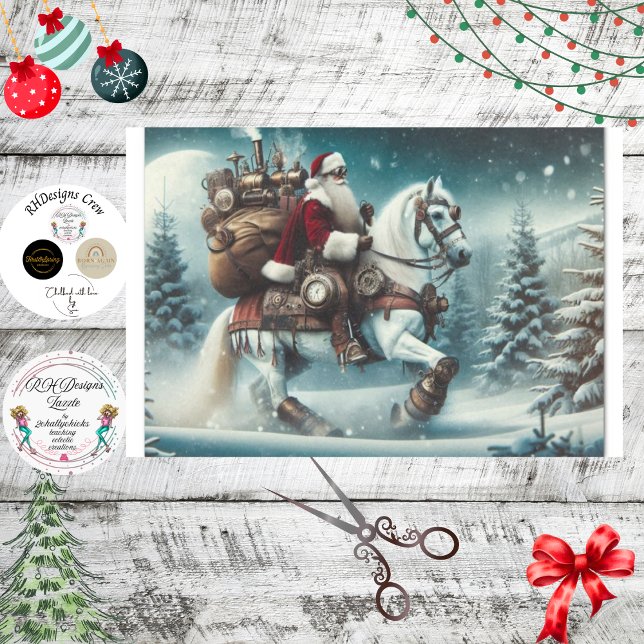 Decoupage Steampunk Santa Riding Weißes Pferd Seidenpapier (Von Creator hochgeladen)