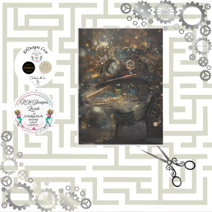 Decoupage Steampunk Sport Lizard Gold Green Seidenpapier